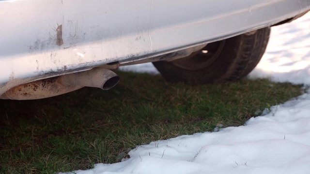 Diesel car start engine with big amount of smoke. Ecology problem with cars