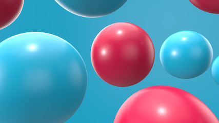 3d render blue and red sphere background. 3d objects geometric shape