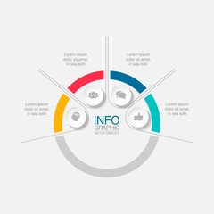 Vector infographic template, circle with 4 steps or options. Data presentation, business concept design for web, brochure, diagram.