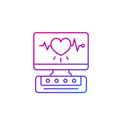 ecg machine, heart diagnostics line icon on white