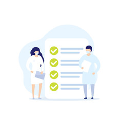 Medical examination, doctors and checklist vector icon