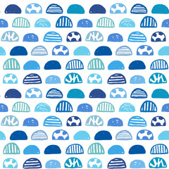 Hand drawn funky seamless pattern wit blue semi circles for kids clothing designs