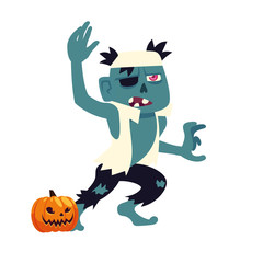 Halloween zombie cartoon with pumkin vector design