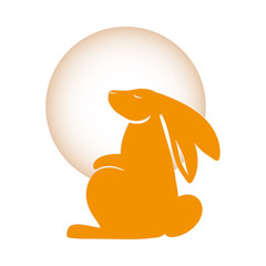 Orange rabbit on moon of mid autumn harvest festival vector design