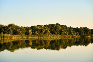 Landscape of the river and blue sky during sunset