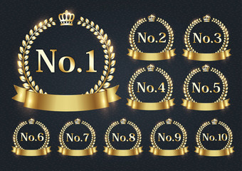 Golden laurel wreath number emblem set Premium Vector