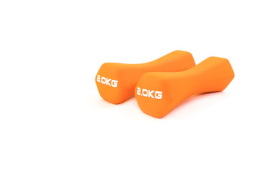 Orange two dumbbell isolated on white background-Fitness concept