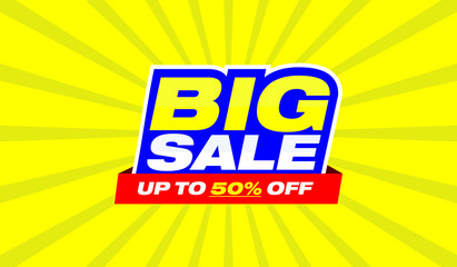 big sale up to 50 percent blue, red and yellow background vector eps