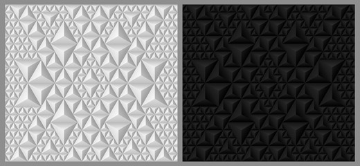 Abstract background 3D triangle. Color white & black seamless patterns. Vector illustration.