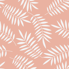 Fototapeta na wymiar Palm leaves seamless vector pattern. Minimal floral background. Exotic tropical plant leaf print illustration. Summer jungle print. Leaves of palm tree on paint lines.