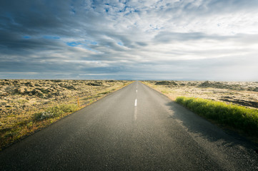 Fototapeta na wymiar Icelandic landscape with asphalt road