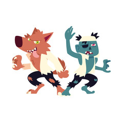Halloween werewolf and zombie cartoons vector design