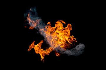 Fire flames on black background