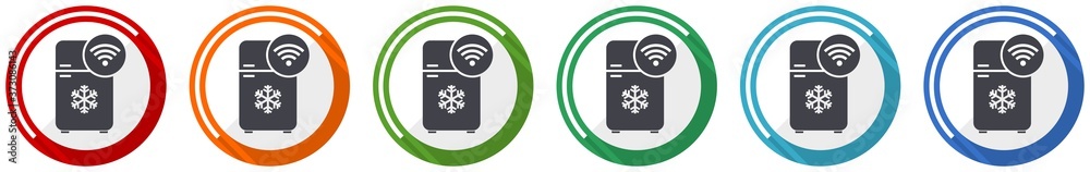 Fototapete fridge with wifi icon set, flat design vector illustration in 6 colors options for webdesign and mob