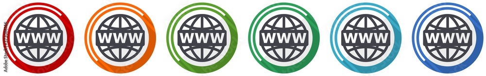 Fototapete web, www and internet icon set, flat design vector illustration in 6 colors options for webdesign an