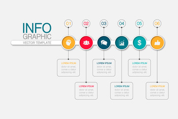 Vector infographic template with 6 steps or options. Data presentation, business concept design for web, brochure, 
