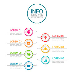 Vector infographic template with 7 steps or options. Data presentation, business concept design for web, brochure, 