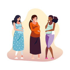 three pregnant women cartoons vector design