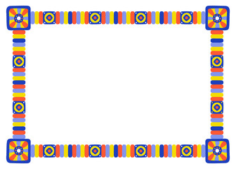 Fototapeta premium Mosaic African ethnic horizontal frame in bright colors with space for text or photo. For invitations, announcements or photo