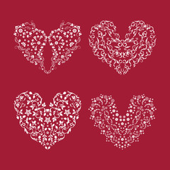 Fototapeta na wymiar Ornamental hearts collection. Isolated vector frsign elements