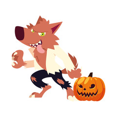 Halloween werewolf cartoon with pumkin vector design