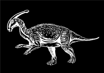 Graphical  Parasaurolophus isolated on black background, dinosaur