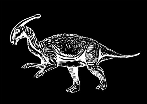 white parasaurolophus on black background clip art preview