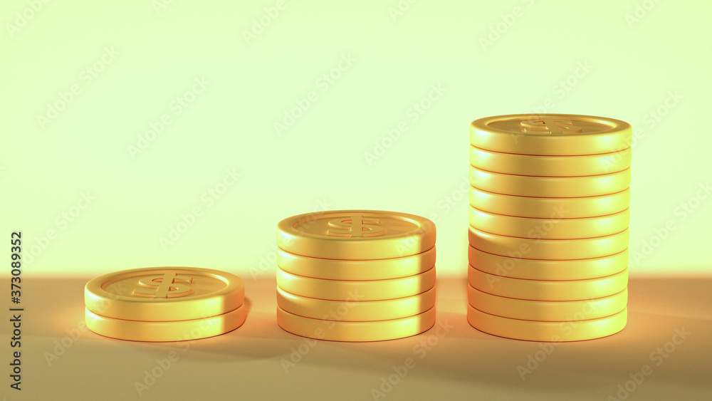 Poster 3d gold coin stack background. saving and growth money business finance concept. 3d rendering