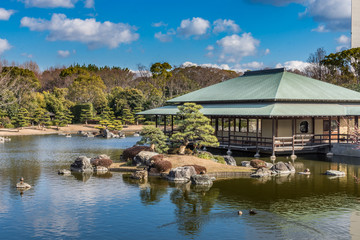 Fototapeta na wymiar Traditional Japanese garden in Sakai city in Osaka prefecture of Japan