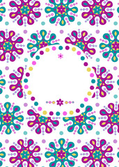Mandala ethnic background with empty space for text. Invitation or greeting banner in bright color. African, Arabian, Indian motifs 