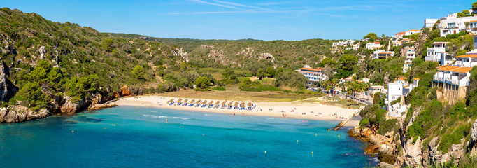 Cala En Porter Beach, one of the best resort beaches on Menorca, Spain