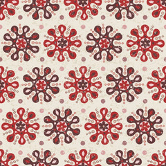 Ethnic mandala seamless pattern in retro colors. African, Arabian, Indian, ottoman, Moroccan motifs 