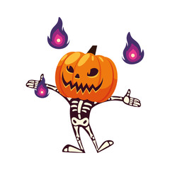 Halloween skull cartoon with pumkin mask vector design