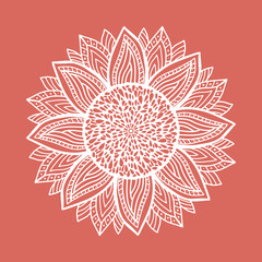 Hand-drawn zentangle sunflower for anti-stress coloring pages or logo. Vector illustration for a postcard, print on a t-shirt, print on fabric. Boho style, trendy ornament, ethnic design