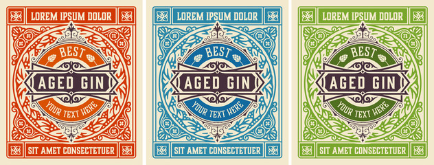 Antique  label with gin liquor design