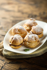 Chocolate and caramel choux pastry