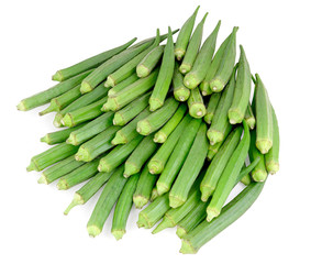 Fresh young okra isolated on white background, Indian bhindi