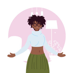 black woman cartoon in front of home room vector design