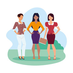 Obraz premium three businesswomen cartoons with file at parkvector design