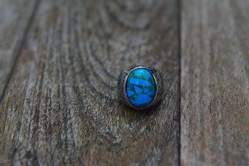 Silver ring with blue turquoise