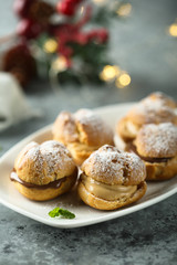 Chocolate and caramel choux pastry