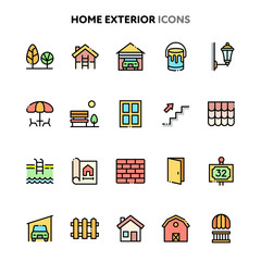 Home Exterior Icon Set. Linelo Color Series.