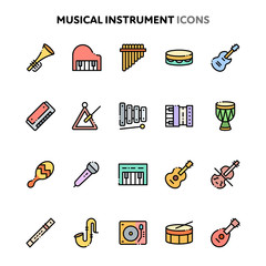 Music Instrument Icon Set. Linelo Color Series.