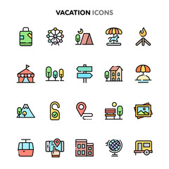 Vacation Icon Set. Linelo Color Series.