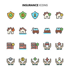 Insurance Icon Set. Linelo Color Series.
