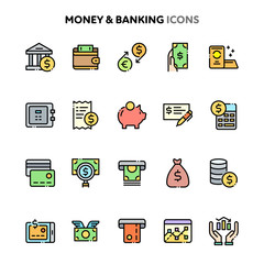 Money & Banking Icon Set. Linelo Color Series.