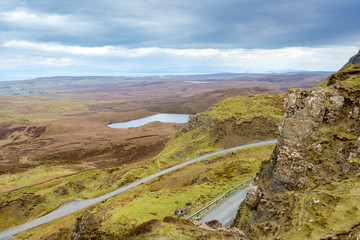 Fototapeta na wymiar Quiraing mountain landscape on Isle of Skye, the Inner Hebrides of Scotland. United Kingdom.
