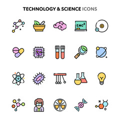 Technology & Science Icon Set. Linelo Color Series.