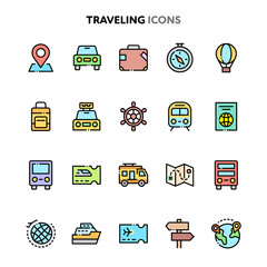 Traveling Icon Set. Linelo Color Series.