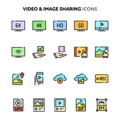 Video & Image Sharing Icon Set. Linelo Color Series.
